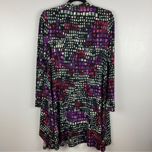 Zoe Classic Geometric Longline Open Front Long Sleeve Cardigan Medium Purple - Picture 10 of 10